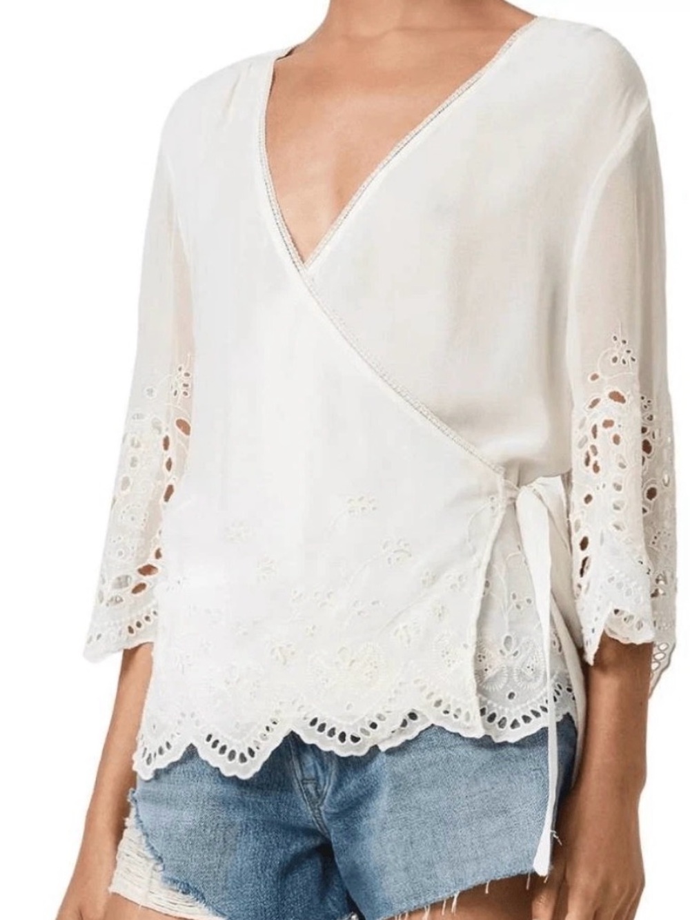 All Saints White Eyelet Wrap Top